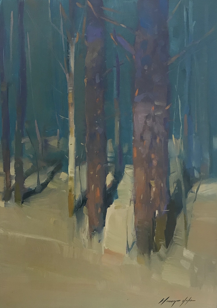 Moon Trees, Original oil Painting, Handmade artwork, One of a Kind                               